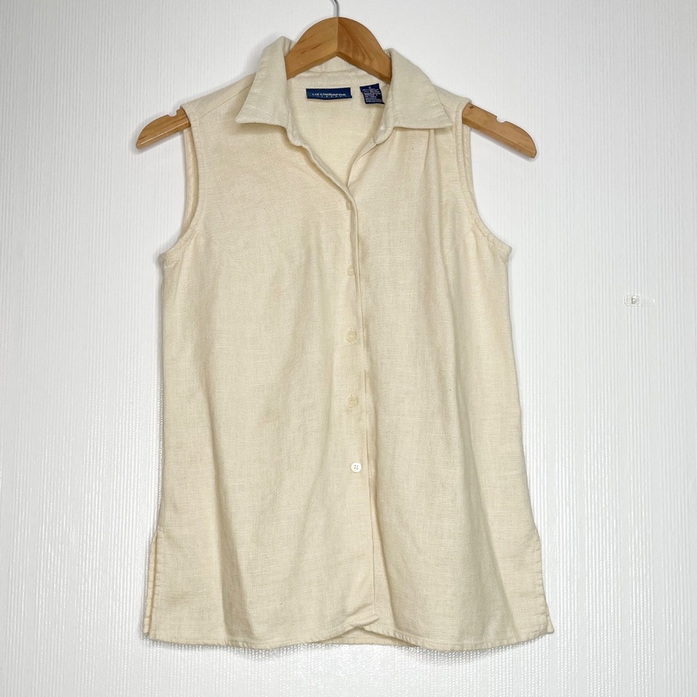 Liz Claiborne Lizsport Button Down Blouse Linen Sleeveless Top